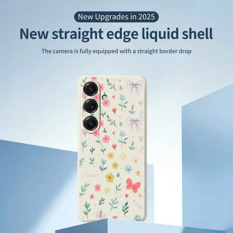 For Samsung Galaxy S25 Case Floral Bow Pattern Printing Straight Edge TPU Phone Back Cover - Beige