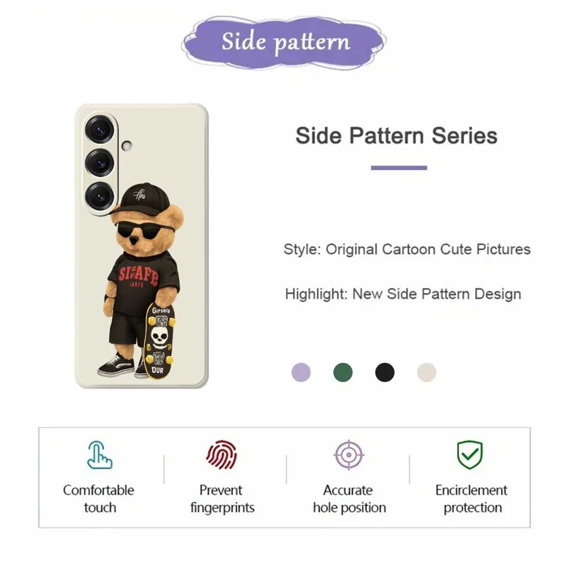 For Samsung Galaxy S25 Case Cool Bear Pattern Printing Straight Edge TPU Phone Back Cover - Green