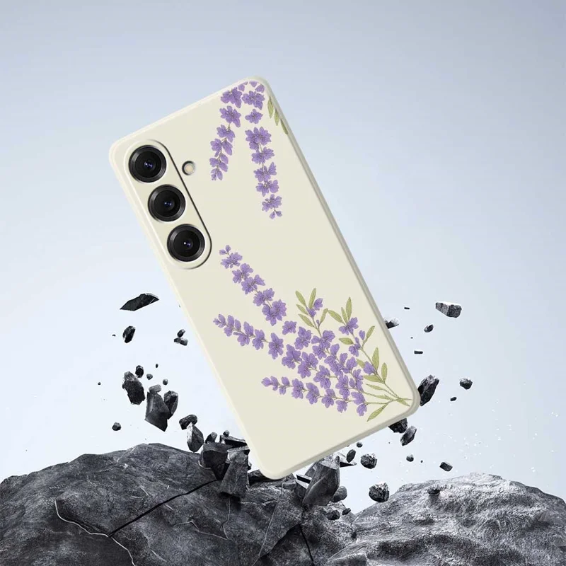 For Samsung Galaxy S25 Case Lavender Pattern Printing Straight Edge TPU Phone Back Cover - Beige