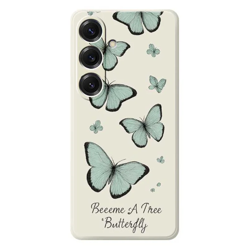 Étui pour Samsung Galaxy S25 Motif Papillon Vert Impression à Bords Droits Coque Arrière TPU pour Téléphone - Beige