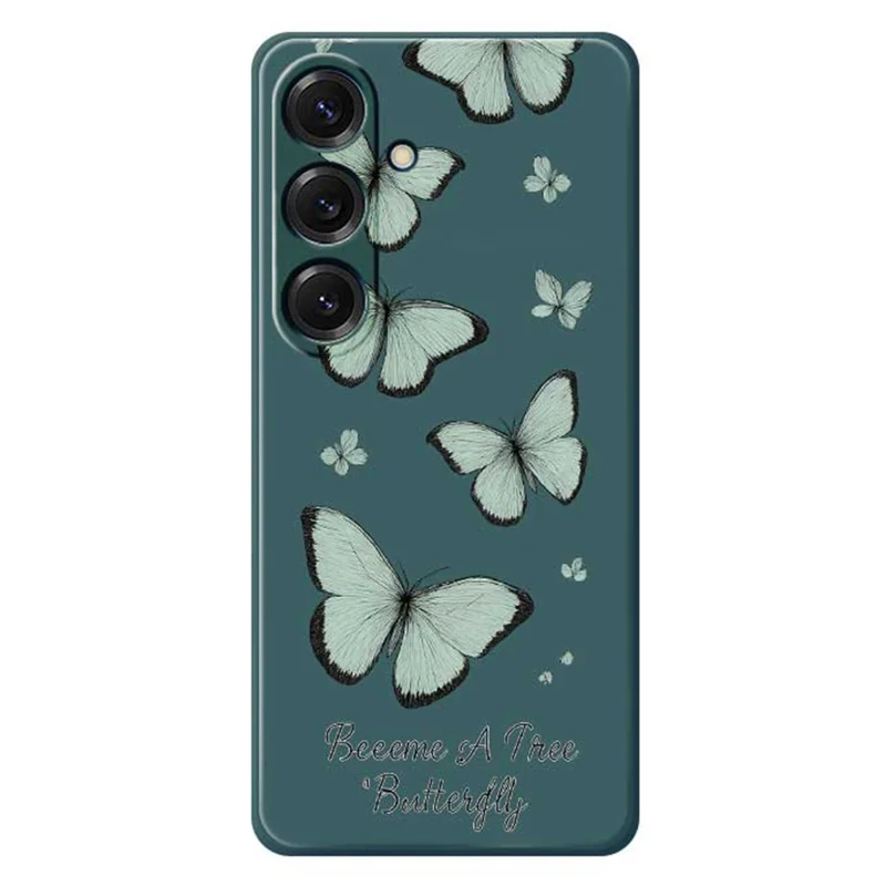 For Samsung Galaxy S25 Case Green Butterfly Pattern Printing Straight Edge TPU Phone Back Cover - Green