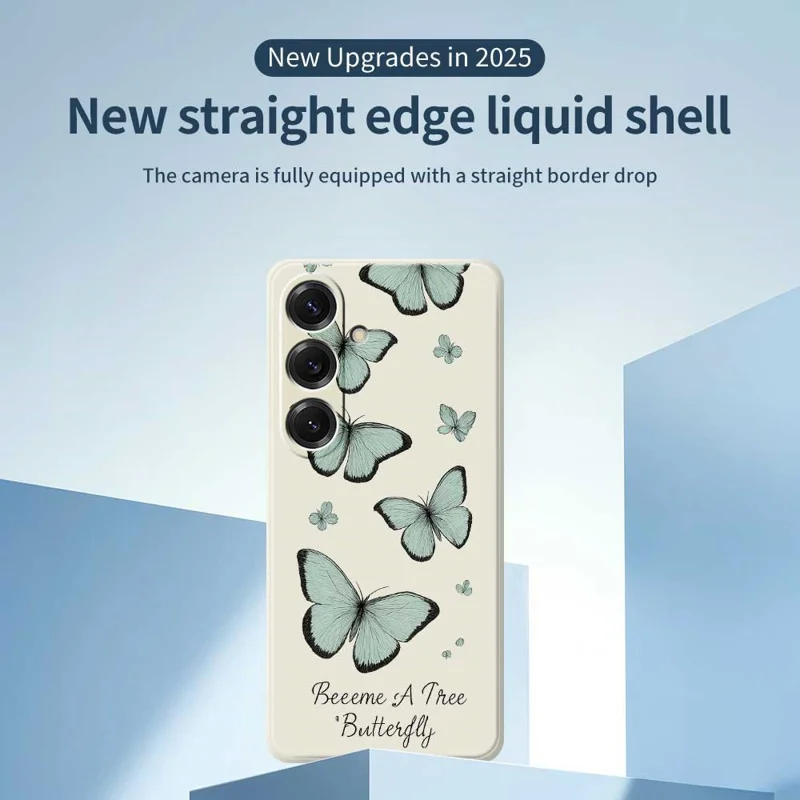 For Samsung Galaxy S25 Case Green Butterfly Pattern Printing Straight Edge TPU Phone Back Cover - Green