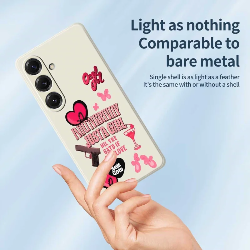 For Samsung Galaxy S25 Case Pink Elements Pattern Printing Straight Edge TPU Phone Back Cover - Beige