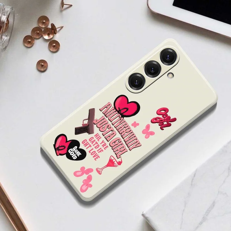 For Samsung Galaxy S25 Case Pink Elements Pattern Printing Straight Edge TPU Phone Back Cover - Beige