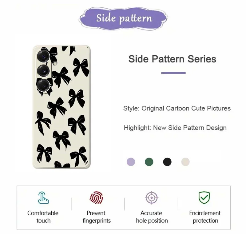 For Samsung Galaxy S25 Case Black Bow Pattern Printing Straight Edge TPU Phone Back Cover - Beige