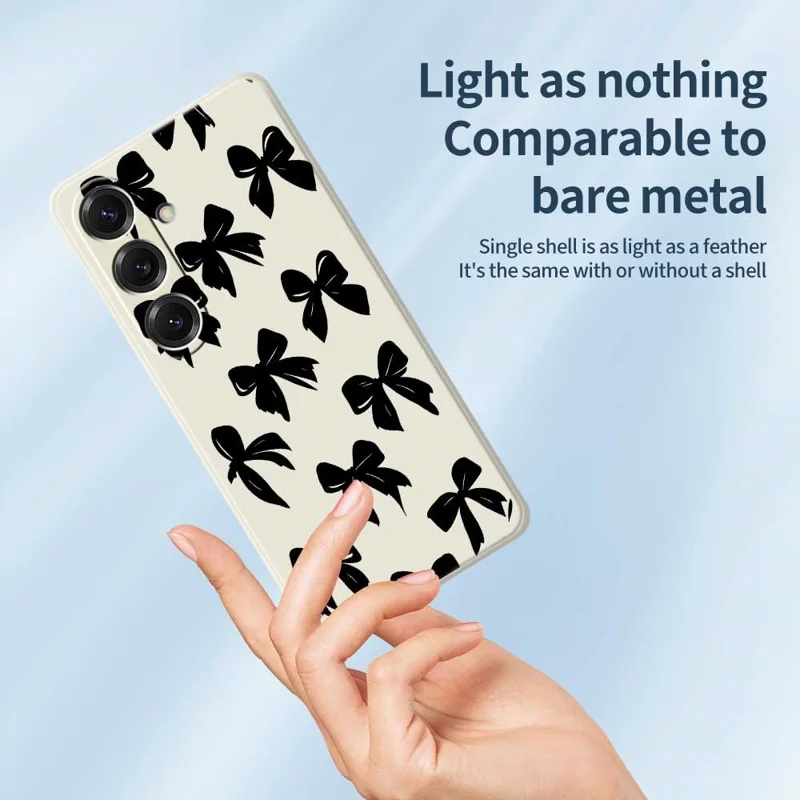 For Samsung Galaxy S25 Case Black Bow Pattern Printing Straight Edge TPU Phone Back Cover - Beige