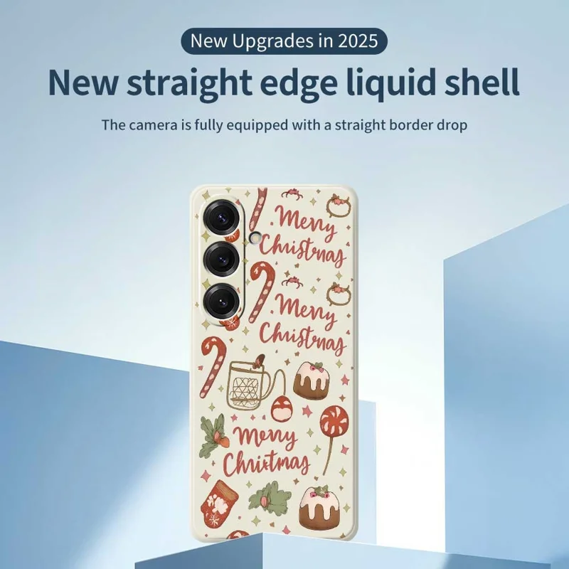 Til Samsung Galaxy S25 Cover Med Julemønster Rette Kanter TPU Telefon Bagdæksel - Beige