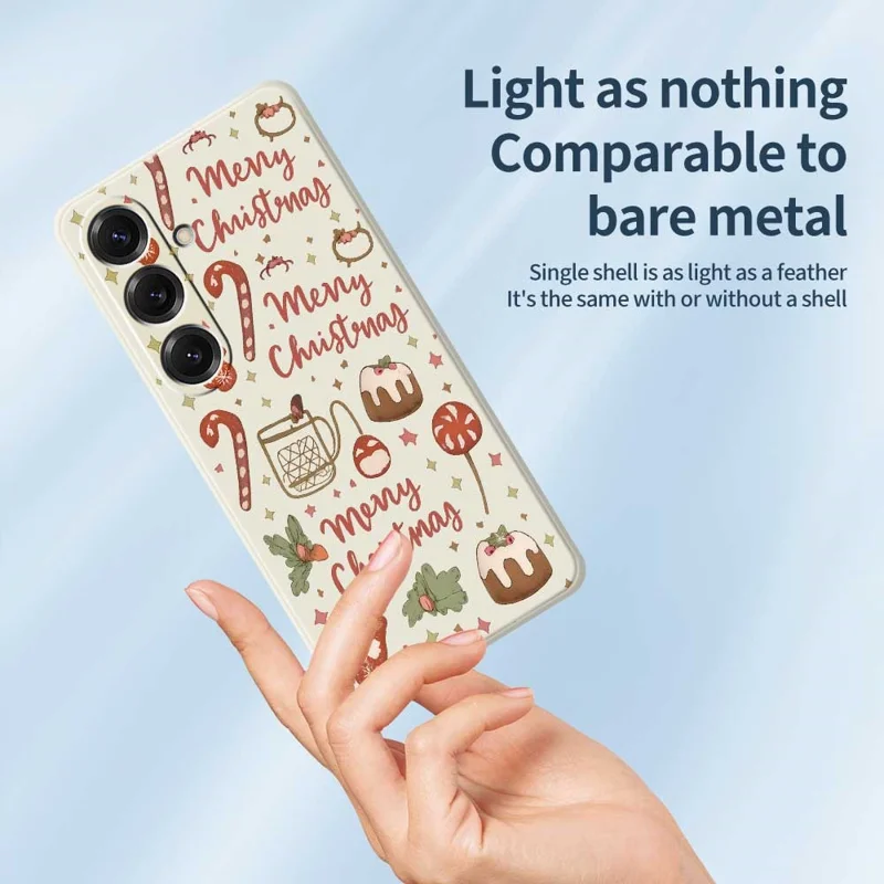 Til Samsung Galaxy S25 Cover Med Julemønster Rette Kanter TPU Telefon Bagdæksel - Beige