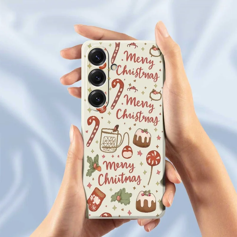 Til Samsung Galaxy S25 Cover Med Julemønster Rette Kanter TPU Telefon Bagdæksel - Beige