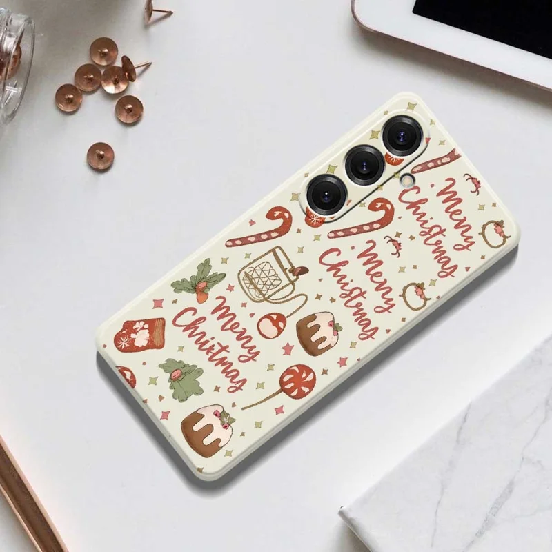 Til Samsung Galaxy S25 Cover Med Julemønster Rette Kanter TPU Telefon Bagdæksel - Beige