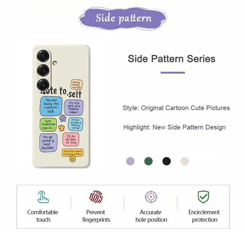 For Samsung Galaxy S25 Case Colored Sticky Notes Pattern Printing Straight Edge TPU Phone Back Cover - Beige