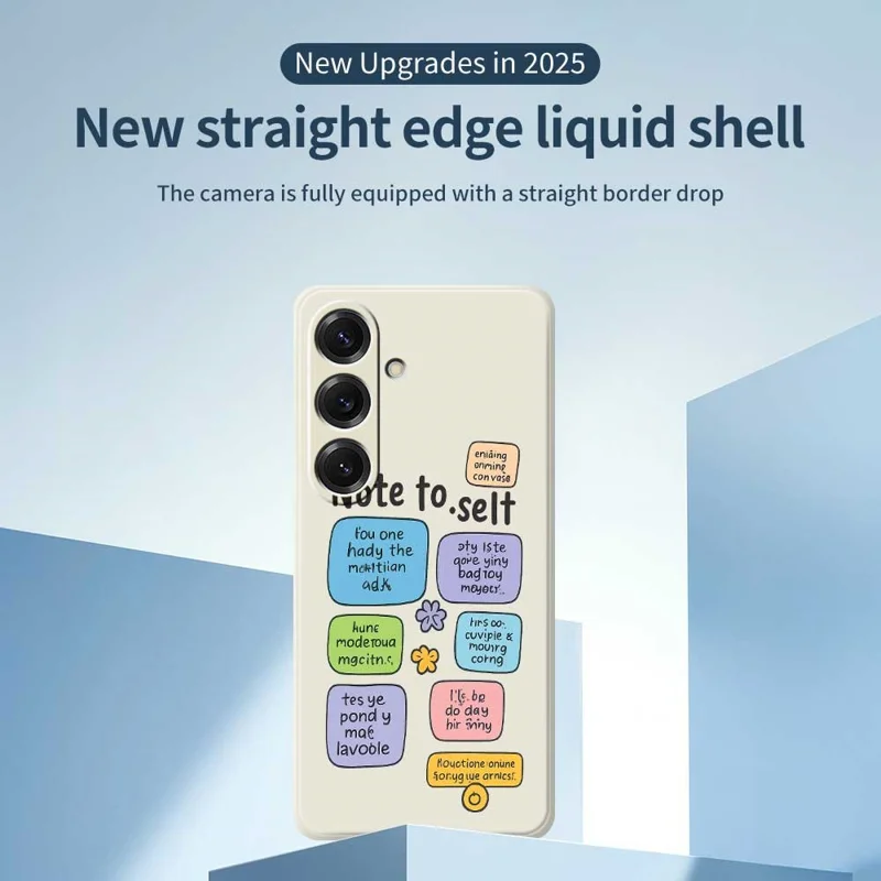 For Samsung Galaxy S25 Case Colored Sticky Notes Pattern Printing Straight Edge TPU Phone Back Cover - Beige