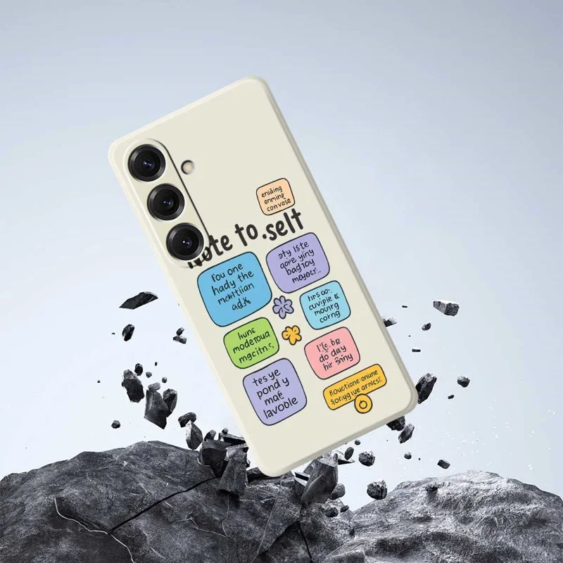 For Samsung Galaxy S25 Case Colored Sticky Notes Pattern Printing Straight Edge TPU Phone Back Cover - Beige