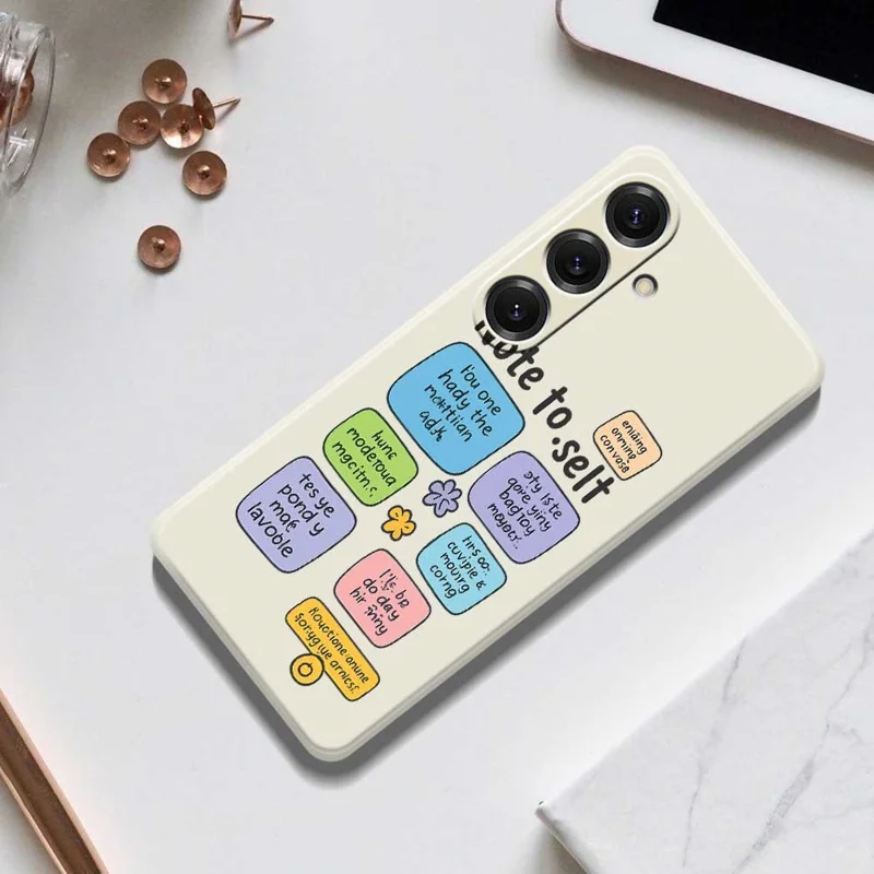 For Samsung Galaxy S25 Case Colored Sticky Notes Pattern Printing Straight Edge TPU Phone Back Cover - Beige