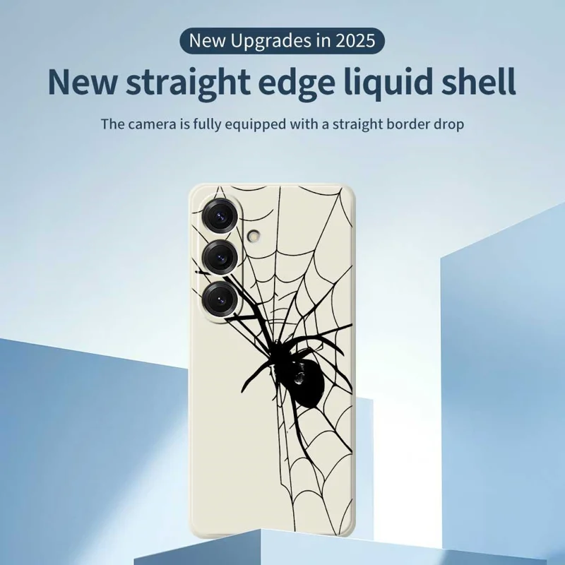 For Samsung Galaxy S25 Case Spider Pattern Printing Straight Edge TPU Phone Back Cover - Beige