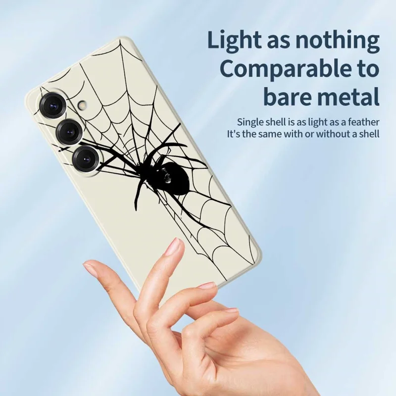 For Samsung Galaxy S25 Case Spider Pattern Printing Straight Edge TPU Phone Back Cover - Beige