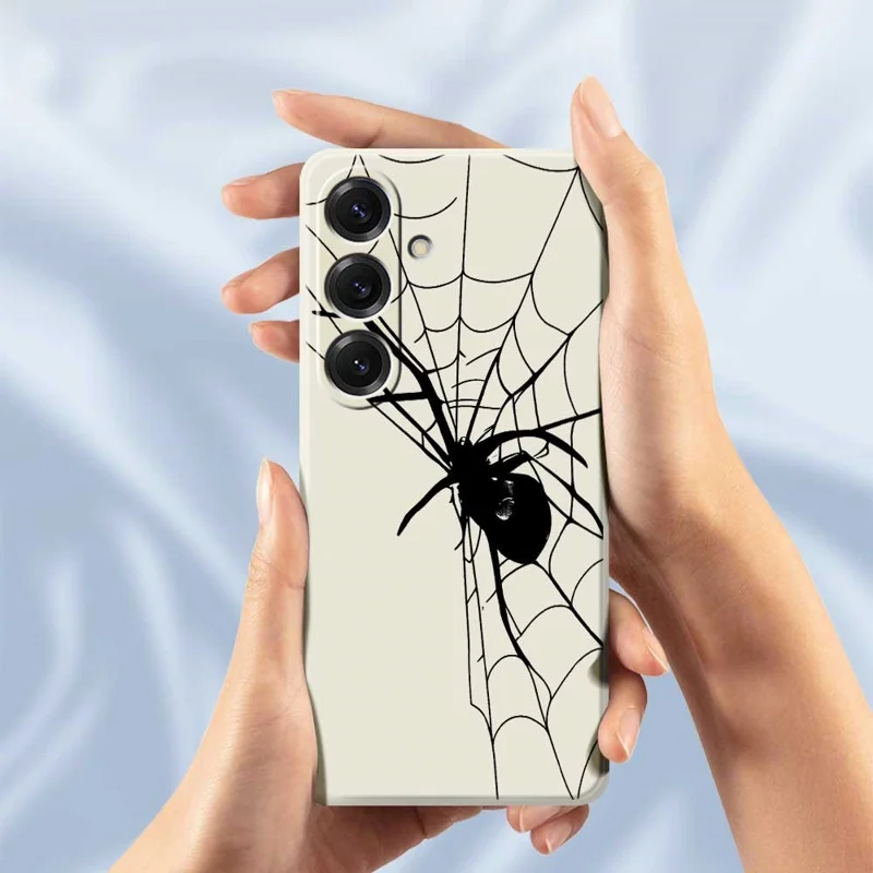For Samsung Galaxy S25 Case Spider Pattern Printing Straight Edge TPU Phone Back Cover - Beige