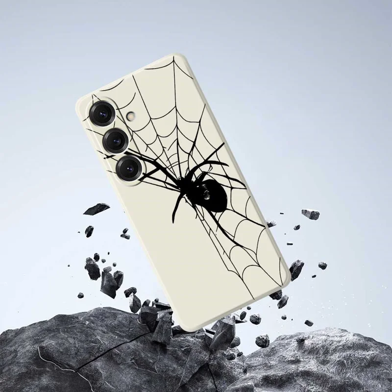 For Samsung Galaxy S25 Case Spider Pattern Printing Straight Edge TPU Phone Back Cover - Beige