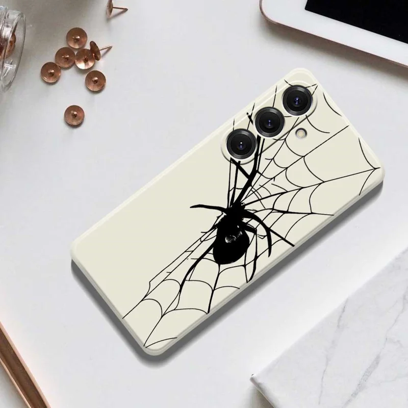 For Samsung Galaxy S25 Case Spider Pattern Printing Straight Edge TPU Phone Back Cover - Beige