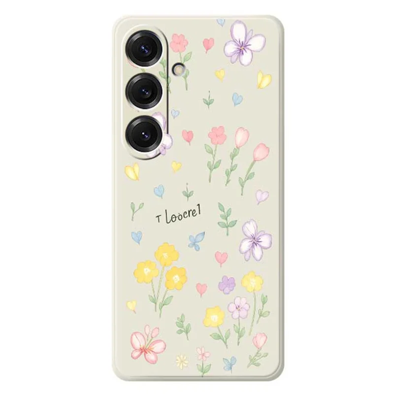 Cover per Samsung Galaxy S25 con Motivo di Piccoli Fiori, Bordo Dritto, Cover Posteriore TPU - Beige