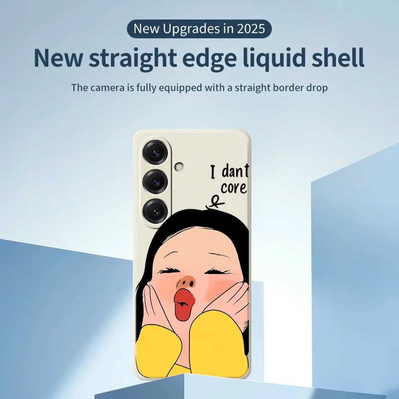 For Samsung Galaxy S25 Case Girl Holding Face Pattern Printing Straight Edge TPU Phone Back Cover - Beige