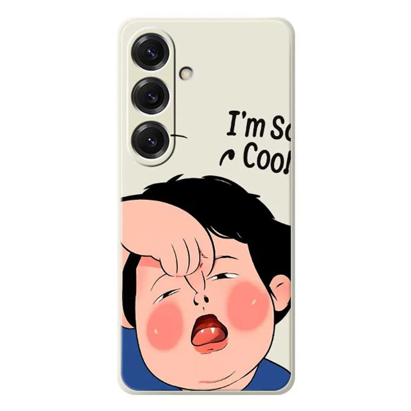 For Samsung Galaxy S25 Case Make Faces Kid Pattern Printing Straight Edge TPU Phone Back Cover - Beige