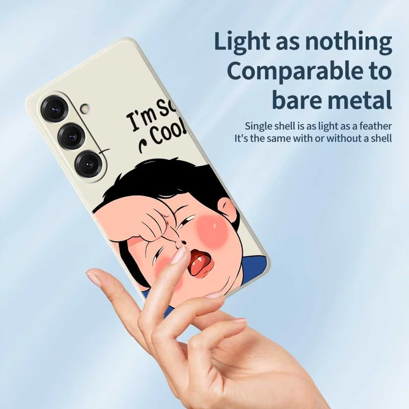 For Samsung Galaxy S25 Case Make Faces Kid Pattern Printing Straight Edge TPU Phone Back Cover - Beige