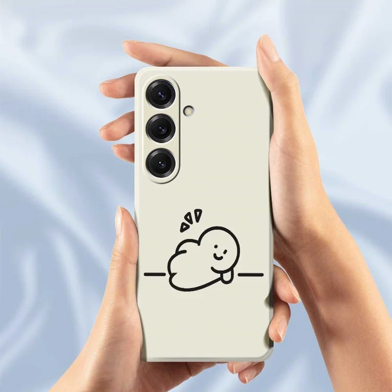 For Samsung Galaxy S25 Case Stick Figure Pattern Printing Straight Edge TPU Phone Back Cover - Beige