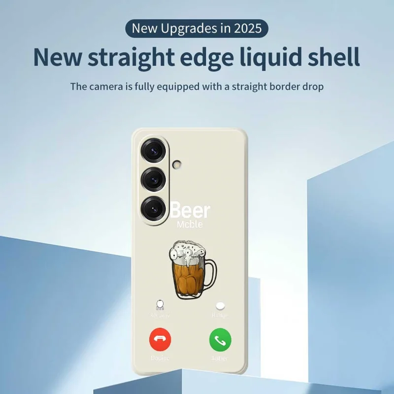 For Samsung Galaxy S25 Case Beer Pattern Printing Straight Edge TPU Phone Back Cover - Beige