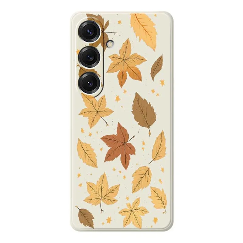 For Samsung Galaxy S25 Case Maple Leaves Pattern Printing Straight Edge TPU Phone Back Cover - Beige