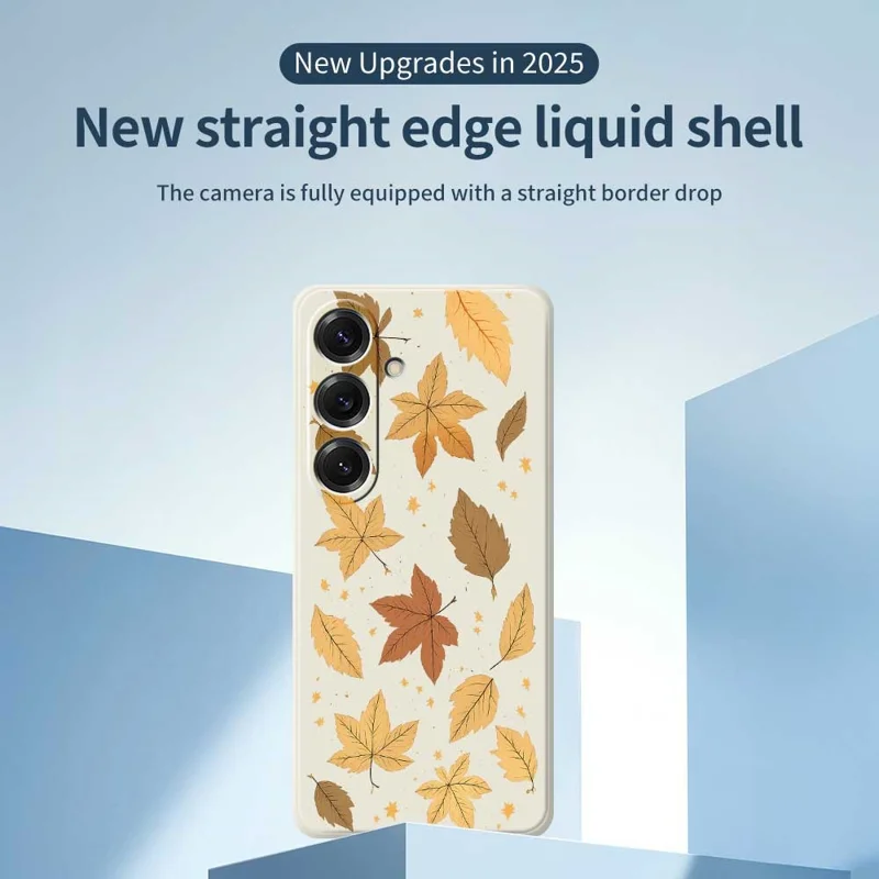For Samsung Galaxy S25 Case Maple Leaves Pattern Printing Straight Edge TPU Phone Back Cover - Beige