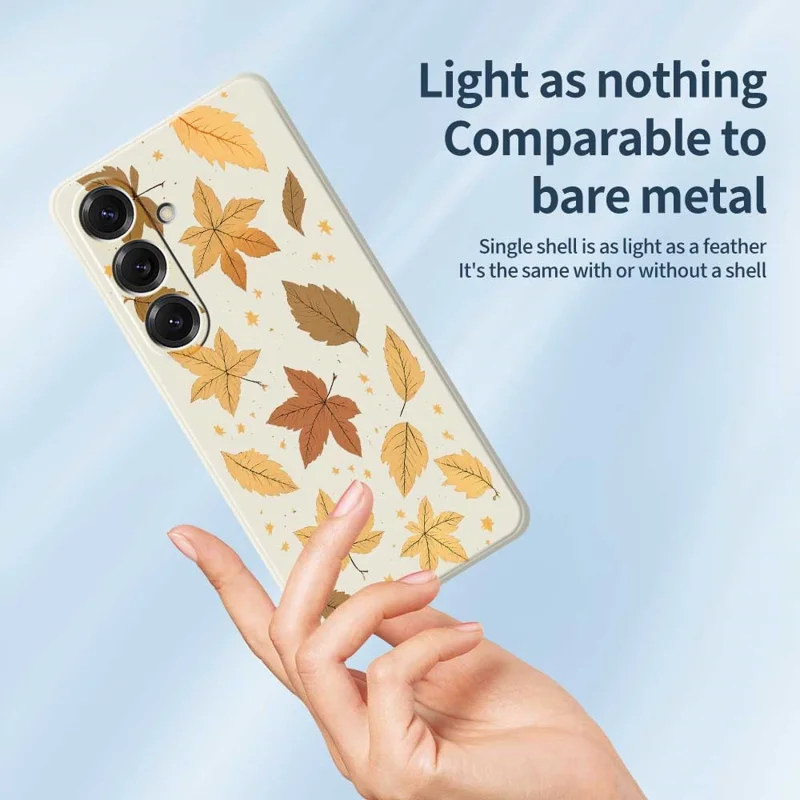 For Samsung Galaxy S25 Case Maple Leaves Pattern Printing Straight Edge TPU Phone Back Cover - Beige