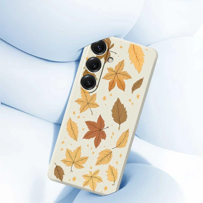 For Samsung Galaxy S25 Case Maple Leaves Pattern Printing Straight Edge TPU Phone Back Cover - Beige