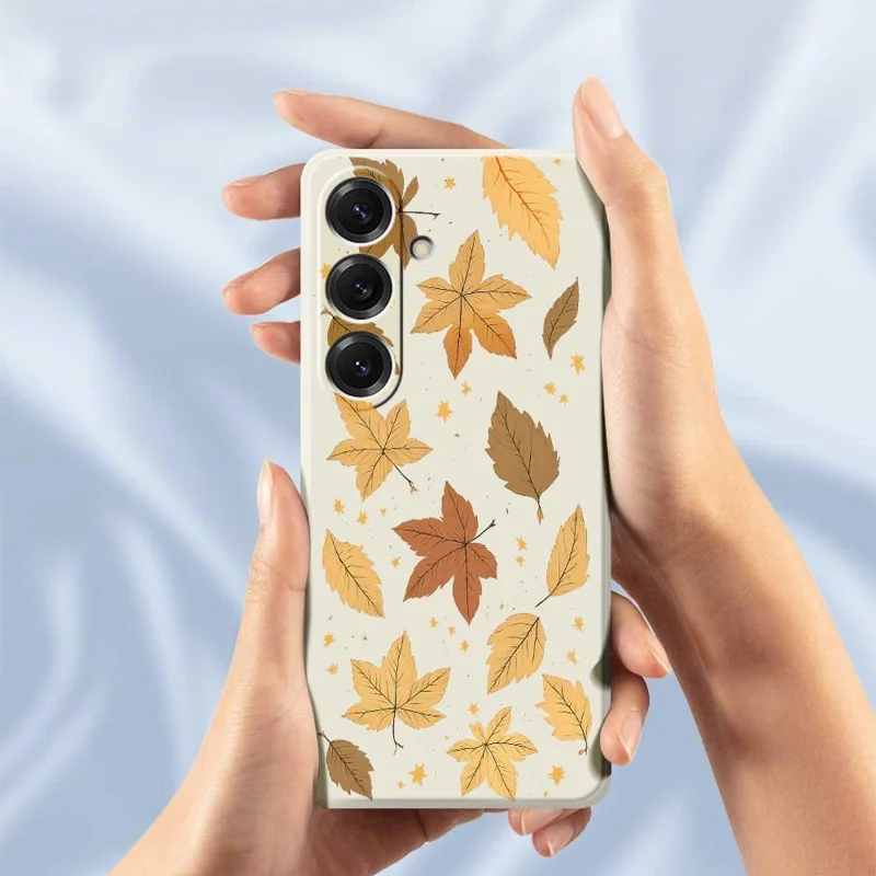 For Samsung Galaxy S25 Case Maple Leaves Pattern Printing Straight Edge TPU Phone Back Cover - Beige