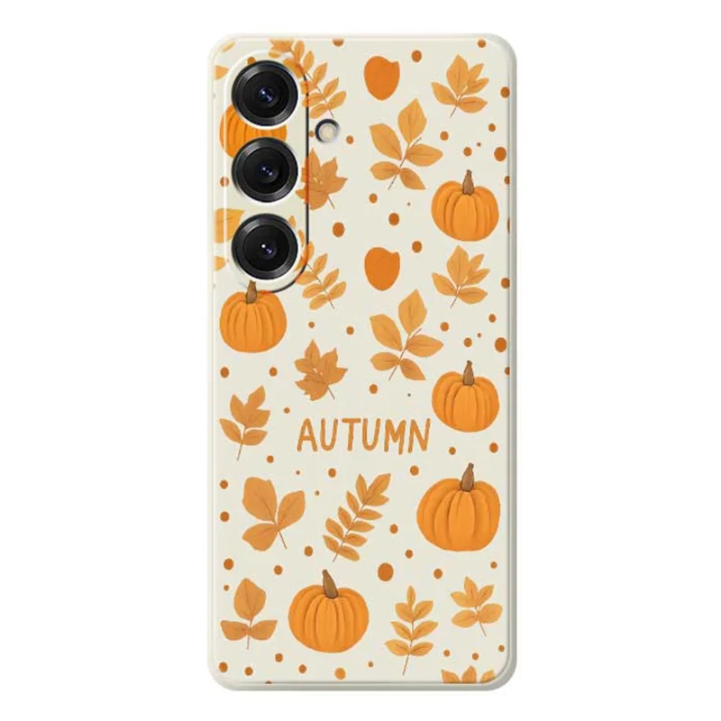 For Samsung Galaxy S25 Case Autumn Theme Pattern Printing Straight Edge TPU Phone Back Cover - Beige