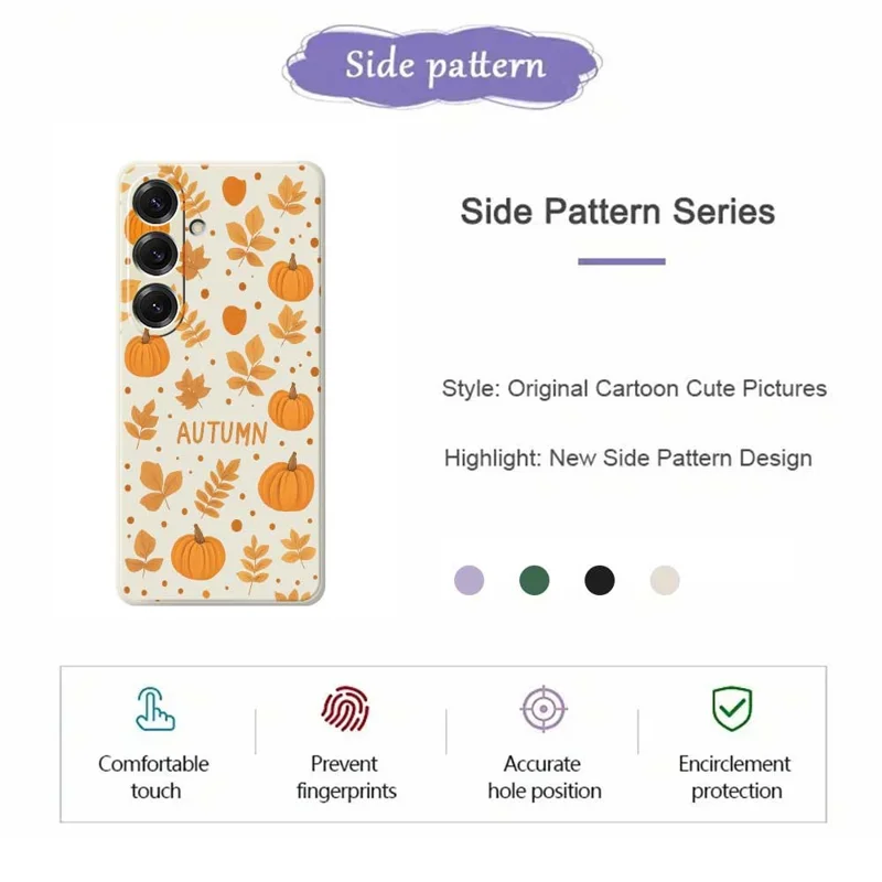 For Samsung Galaxy S25 Case Autumn Theme Pattern Printing Straight Edge TPU Phone Back Cover - Beige