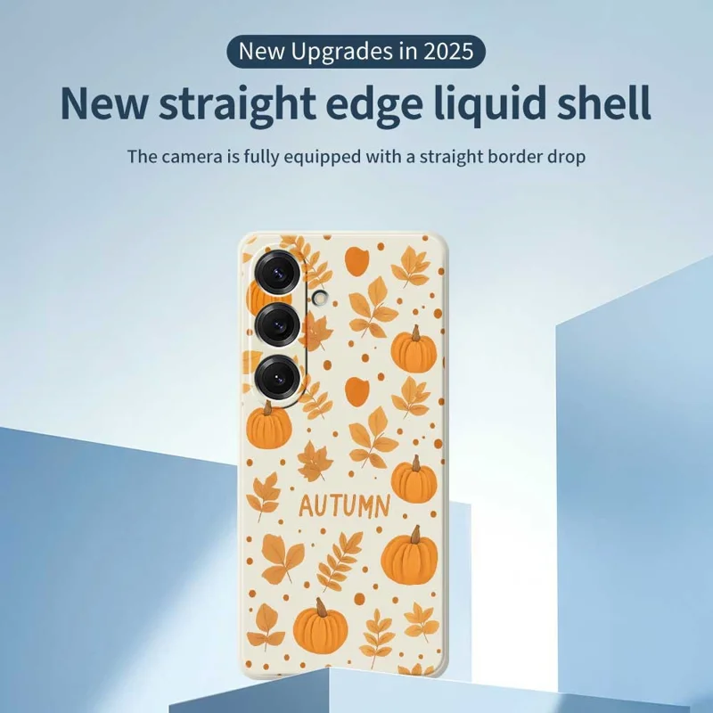 For Samsung Galaxy S25 Case Autumn Theme Pattern Printing Straight Edge TPU Phone Back Cover - Beige