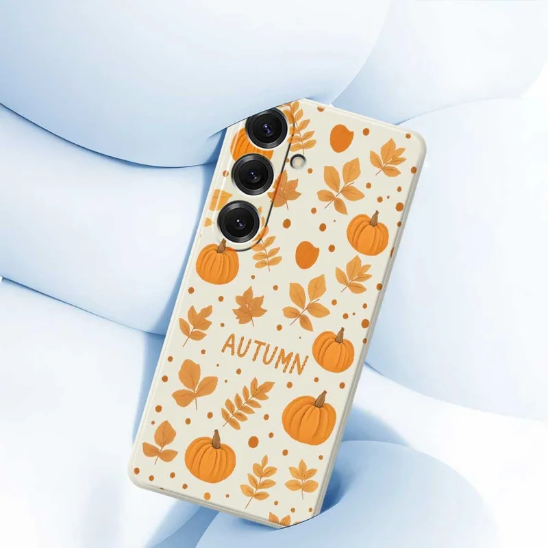 For Samsung Galaxy S25 Case Autumn Theme Pattern Printing Straight Edge TPU Phone Back Cover - Beige