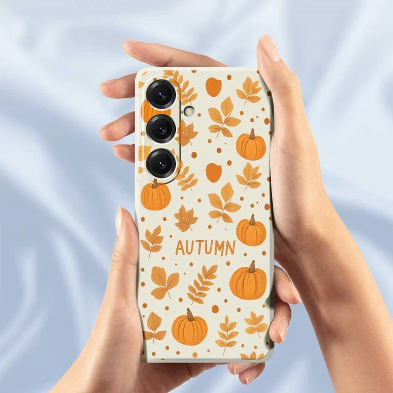 For Samsung Galaxy S25 Case Autumn Theme Pattern Printing Straight Edge TPU Phone Back Cover - Beige