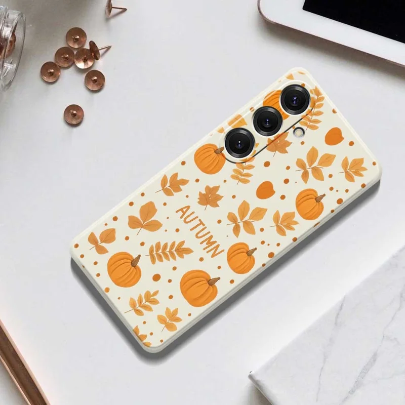 For Samsung Galaxy S25 Case Autumn Theme Pattern Printing Straight Edge TPU Phone Back Cover - Beige