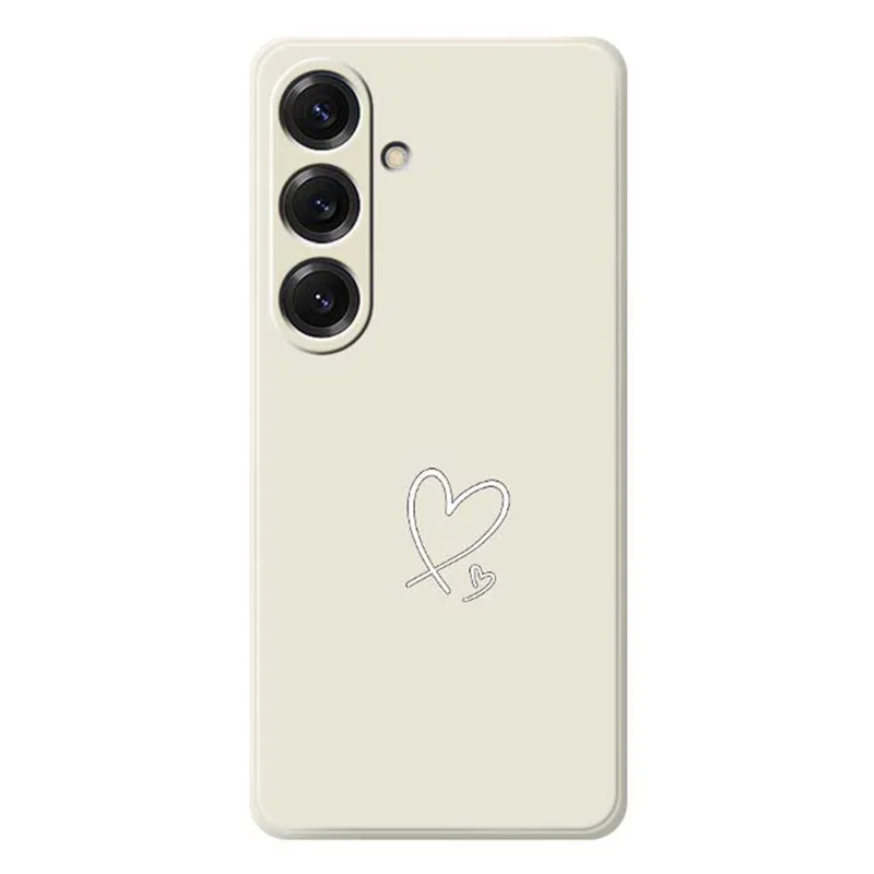 For Samsung Galaxy S25 Case White Love Pattern Printing Straight Edge TPU Phone Back Cover - Beige