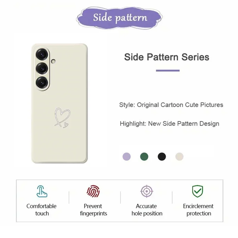 For Samsung Galaxy S25 Case White Love Pattern Printing Straight Edge TPU Phone Back Cover - Beige