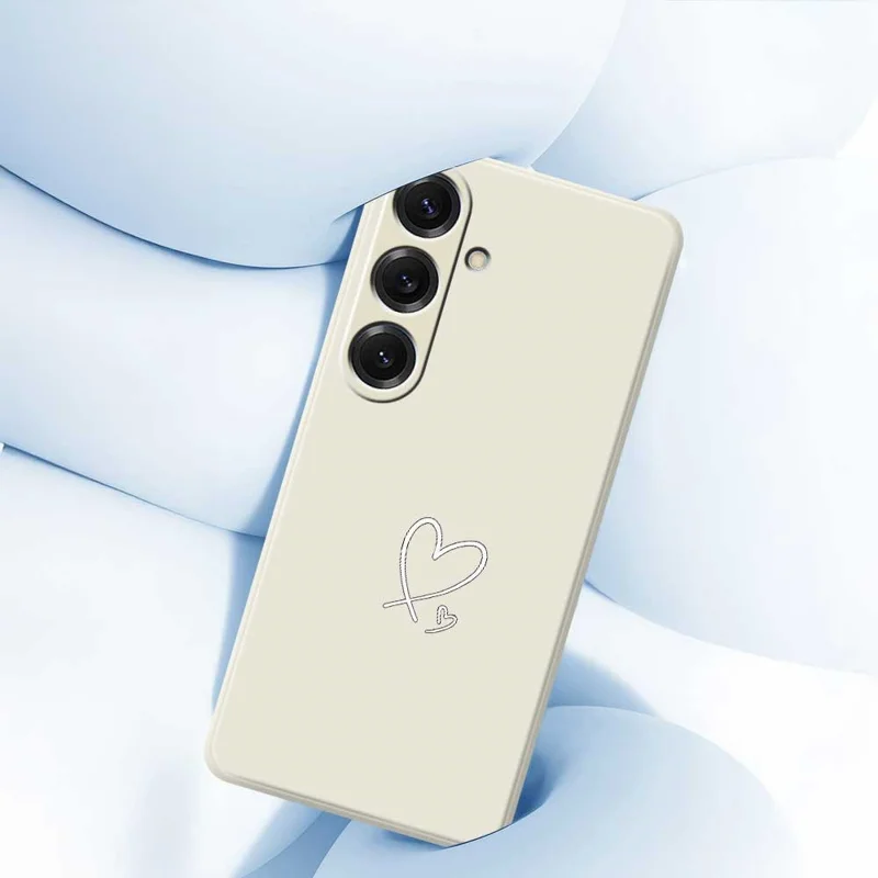 For Samsung Galaxy S25 Case White Love Pattern Printing Straight Edge TPU Phone Back Cover - Beige