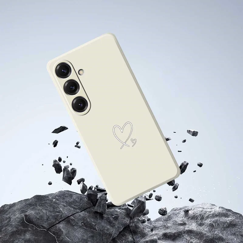 For Samsung Galaxy S25 Case White Love Pattern Printing Straight Edge TPU Phone Back Cover - Beige