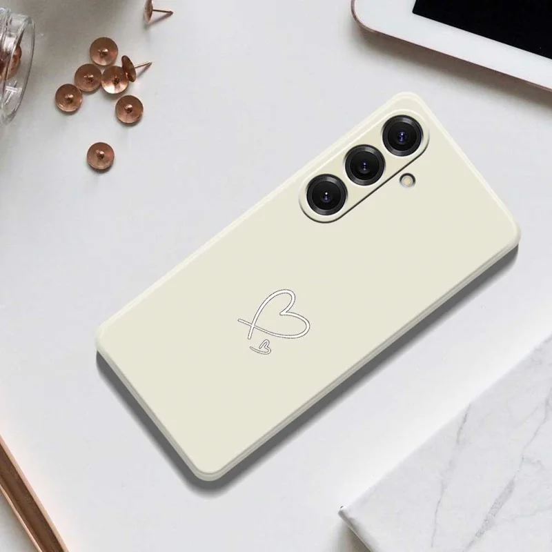 For Samsung Galaxy S25 Case White Love Pattern Printing Straight Edge TPU Phone Back Cover - Beige