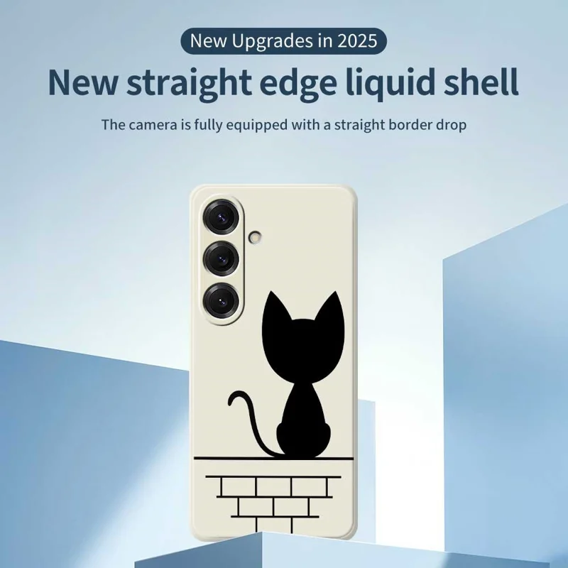 For Samsung Galaxy S25 Case Black Cat on the Wall Pattern Printing Straight Edge TPU Phone Back Cover - Black