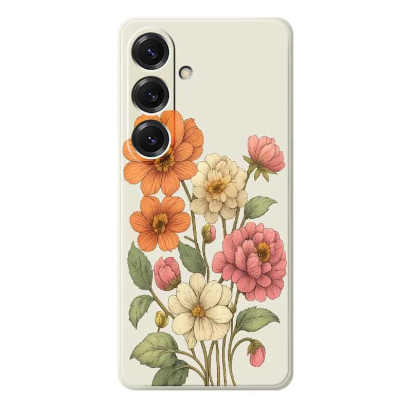 Für Samsung Galaxy S25 Hülle Schönes Blumenmuster Druck Gerade Kante TPU Handyrückseite - Beige