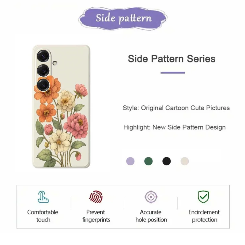 Für Samsung Galaxy S25 Hülle Schönes Blumenmuster Druck Gerade Kante TPU Handyrückseite - Beige