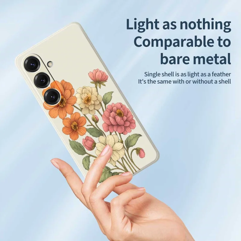 Für Samsung Galaxy S25 Hülle Schönes Blumenmuster Druck Gerade Kante TPU Handyrückseite - Beige