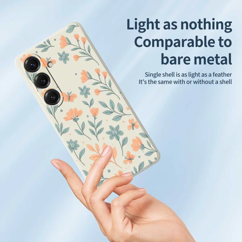 For Samsung Galaxy S25 Case Yellow Flowers Pattern Printing Straight Edge TPU Phone Back Cover - Beige